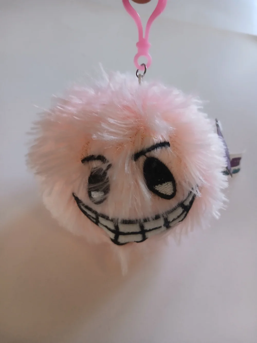 Vintange, Pink Fuzzy Emoji Keychain Clip - Kids Accessories, Brand Mo Hi Monster